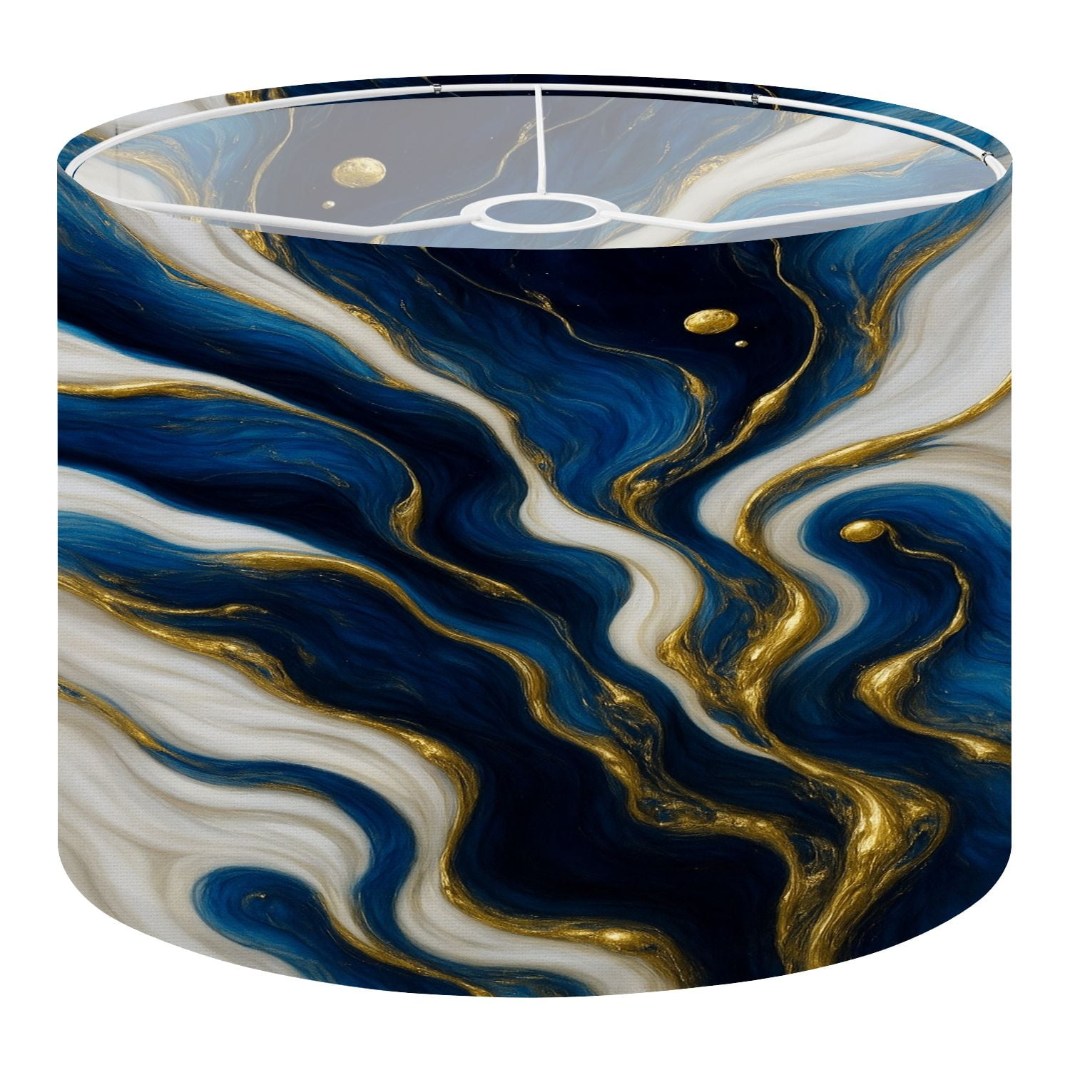Linen Drum Lampshades Luxurious modern 3d Abstract marble fluid art Blue gold colors 13"x13"x10" Light Shade for Table Lamps Floor Lamp Shades Lampshade Replacement Assembly Required