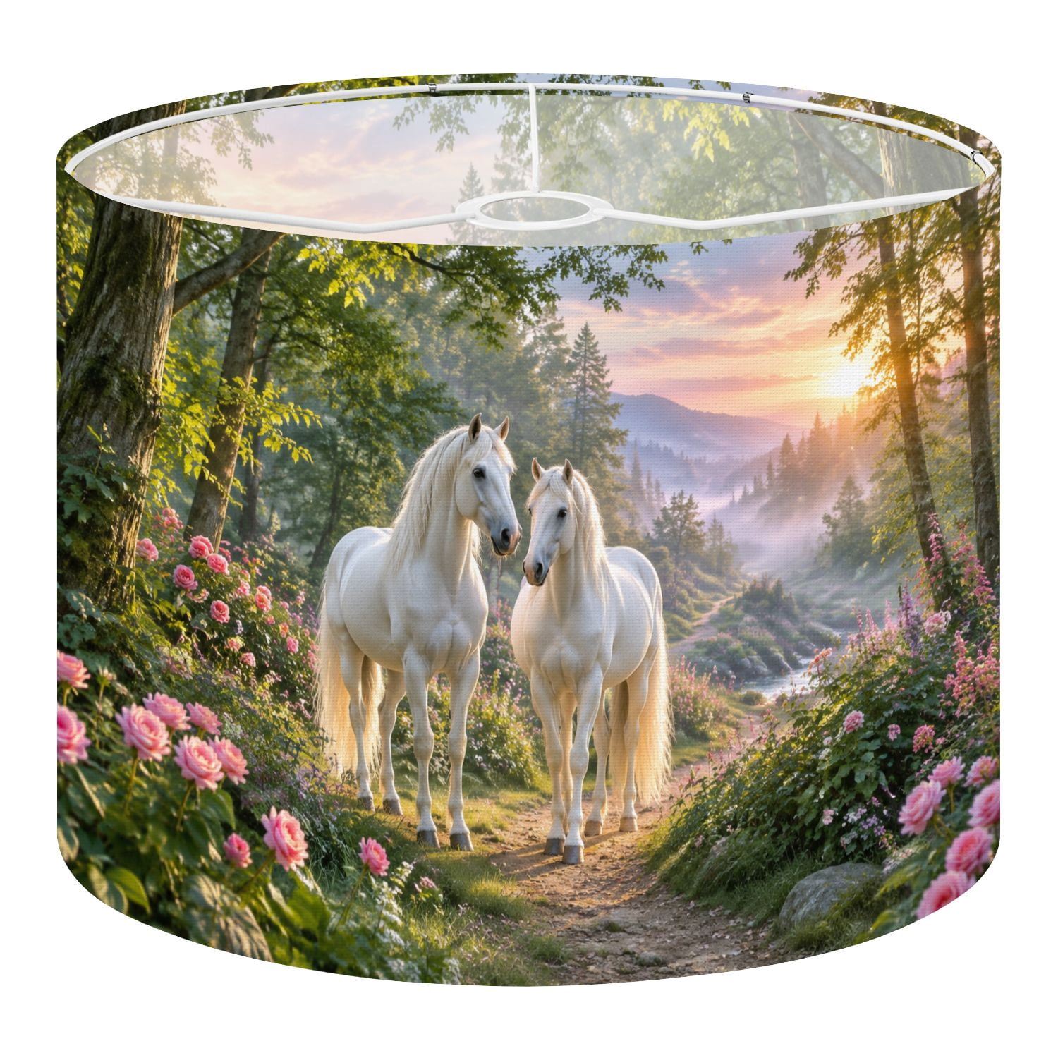 Linen Drum Lampshades Majestic White Among Blooming Roses Sunrise 13 ...