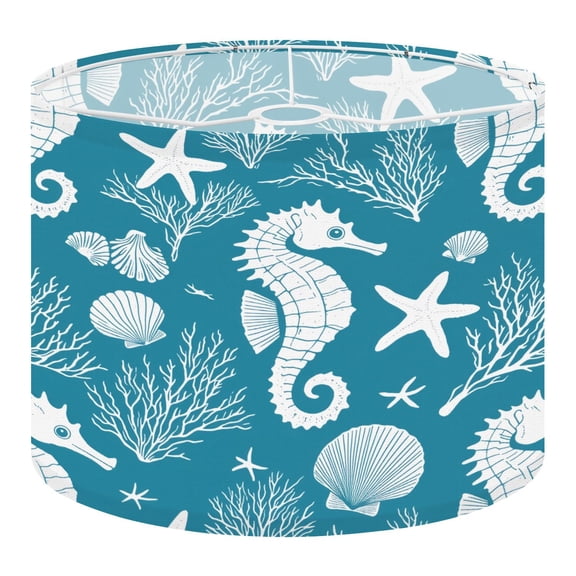 Linen Drum Lampshades Marine hand drawn sea shells stars seahorse coral for textiles 13"x13"x10" Light Shade for Table Lamps Floor Lamps Drum Lamp Shades Lampshade Replacement Assembly Required