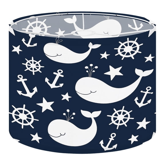 Linen Drum Lampshades Maritime mood nautical whales wheels anchors deep blue 13"x13"x10" Light Shade for Table Lamps Floor Lamp Shades Lampshade Replacement Assembly Required