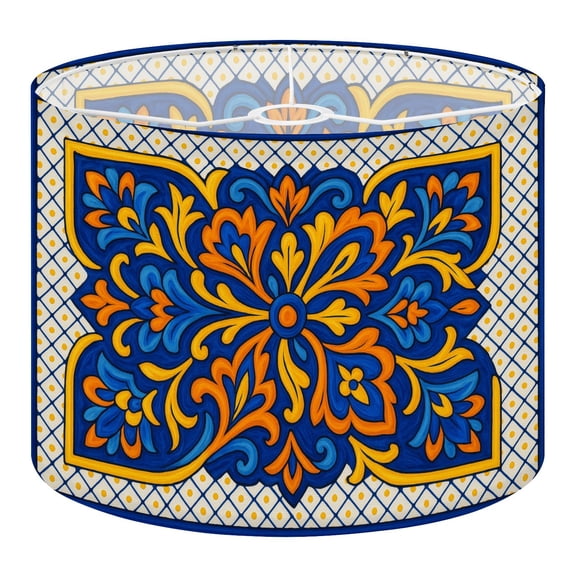 Linen Drum Lampshades Mexican talavera ceramic tile Ethnic folk Italian 13"x13"x10" Light Shade for Table Lamps Floor Lamps Drum Lamp Shades Lampshade Replacement Assembly Required