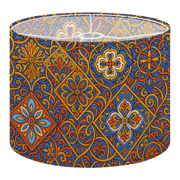 Linen Drum Lampshades Mexican talavera ceramic tile Ethnic folk Italian 13"x13"x10" Light Shade for Table Lamps Floor Lamps Drum Lamp Shades Lampshade Replacement Assembly Required