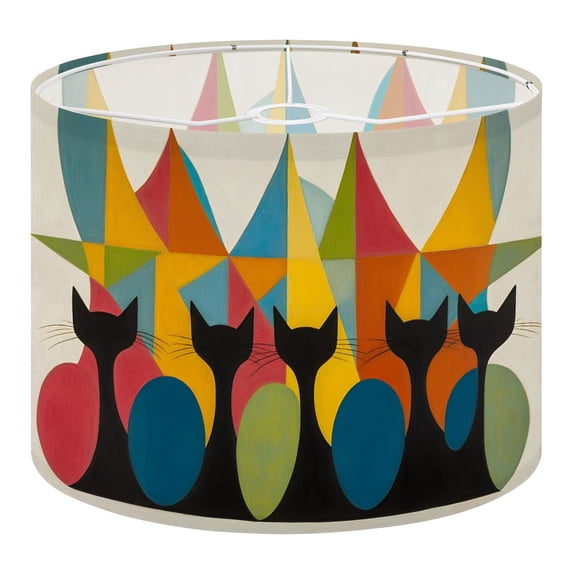 Linen Drum Lampshades Mid Century Black Cat Retro Atomic Starburst Modern Abstract Geometric 13"x13"x10" Light Shade for Table Lamps Drum Lamp Shades Lampshade Replacement Assembly Required