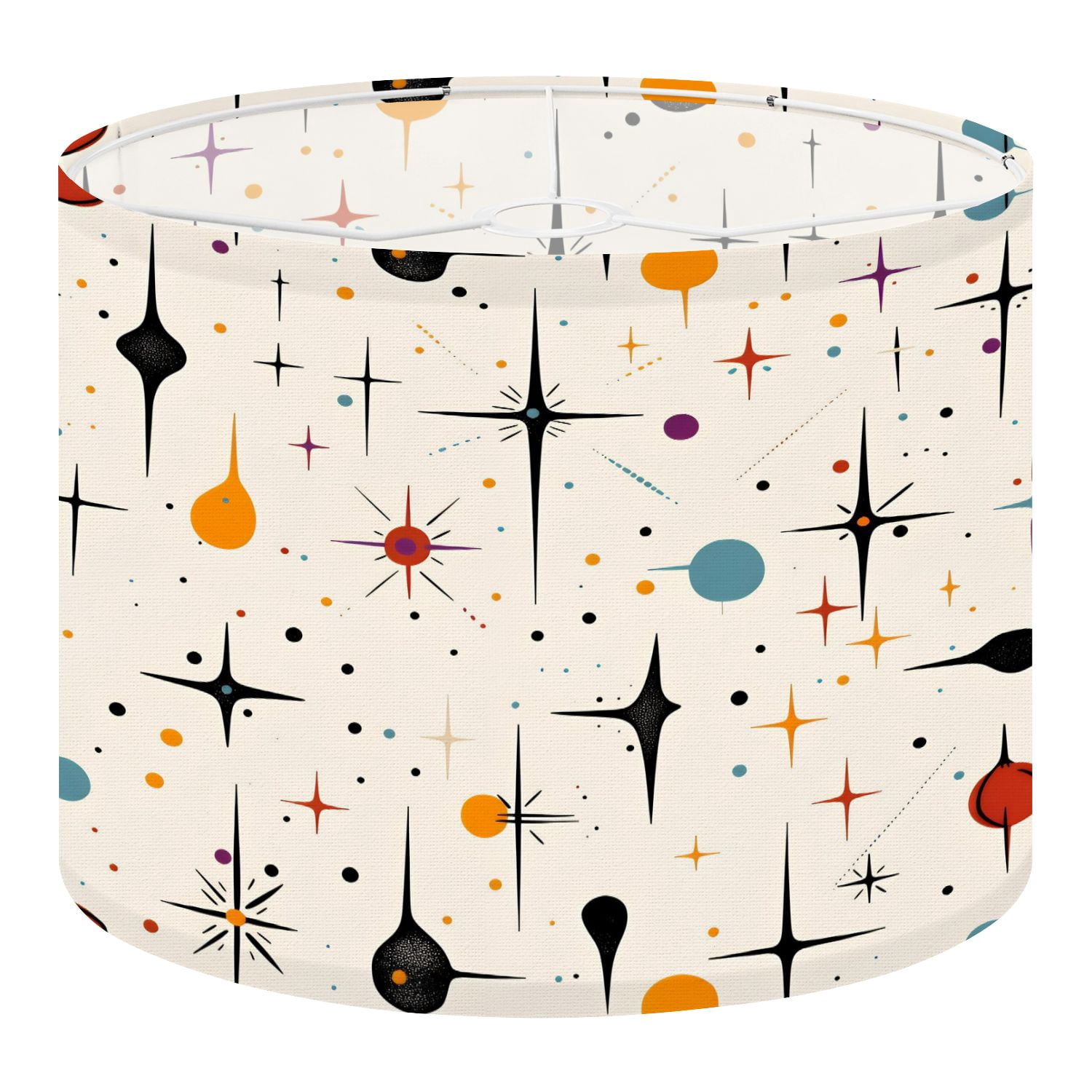 Linen Drum Lampshades Mid Century Fifties Modern Atomic Retro Luxurious Graphic Print Colors 13"x13"x10" Light Shade for Table Lamps Drum Lamp Shades Lampshade Replacement Assembly Required