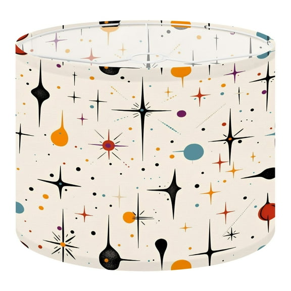 Linen Drum Lampshades Mid Century Fifties Modern Atomic Retro Luxurious Graphic Print Colors 13"x13"x10" Light Shade for Table Lamps Drum Lamp Shades Lampshade Replacement Assembly Required
