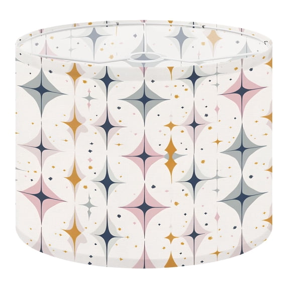 Linen Drum Lampshades Mid Century Vintage 1950s Modern Retro Atomic Symmetrical Starbursts 13"x13"x10" Light Shade for Table Lamps Drum Lamp Shades Lampshade Replacement Assembly Required