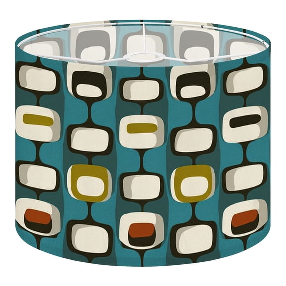 Linen Drum Lampshades Mid century modern atomic age teal cream dark brown Ideal for fabric 13"x13"x10" Light Shade for Table Lamps Floor Lamp Shades Lampshade Replacement Assembly Required