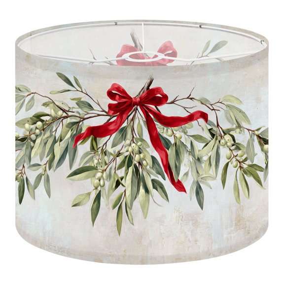 Linen Drum Lampshades Mistletoe Cottagecore Red Velvet Ribbon Bow White Winter 13"x13"x10" Light Shade for Table Lamps Floor Lamp Shades Lampshade Replacement Assembly Required