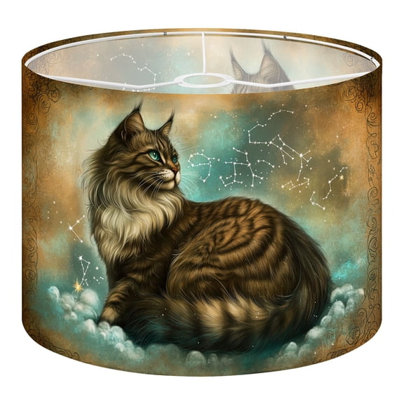 Linen Drum Lampshades Mystical Cat Vintage Retro Abstract Celestial Zodiac Bohemian Cute 13"x13"x10" Light Shade for Table Lamps Floor Lamp Shades Lampshade Replacement Assembly Required