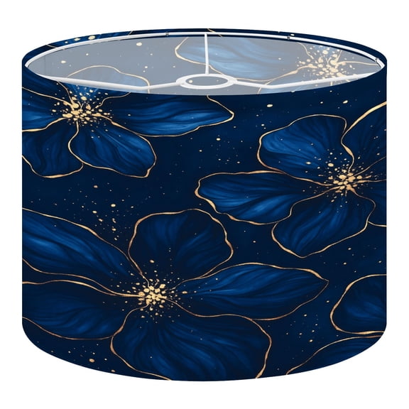 Linen Drum Lampshades Navy blue liquid marble watercolor gold lines Royal dark cyan marbled 13"x13"x10" Light Shade for Table Lamps Floor Lamp Shades Lampshade Replacement Assembly Required