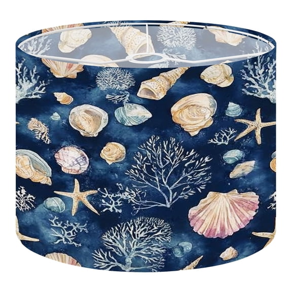 Linen Drum Lampshades Ocean Shells Coral Watercolor Starfish Sea Elements 13"x13"x10" Light Shade for Table Lamps Floor Lamp Shades Lampshade Replacement Assembly Required