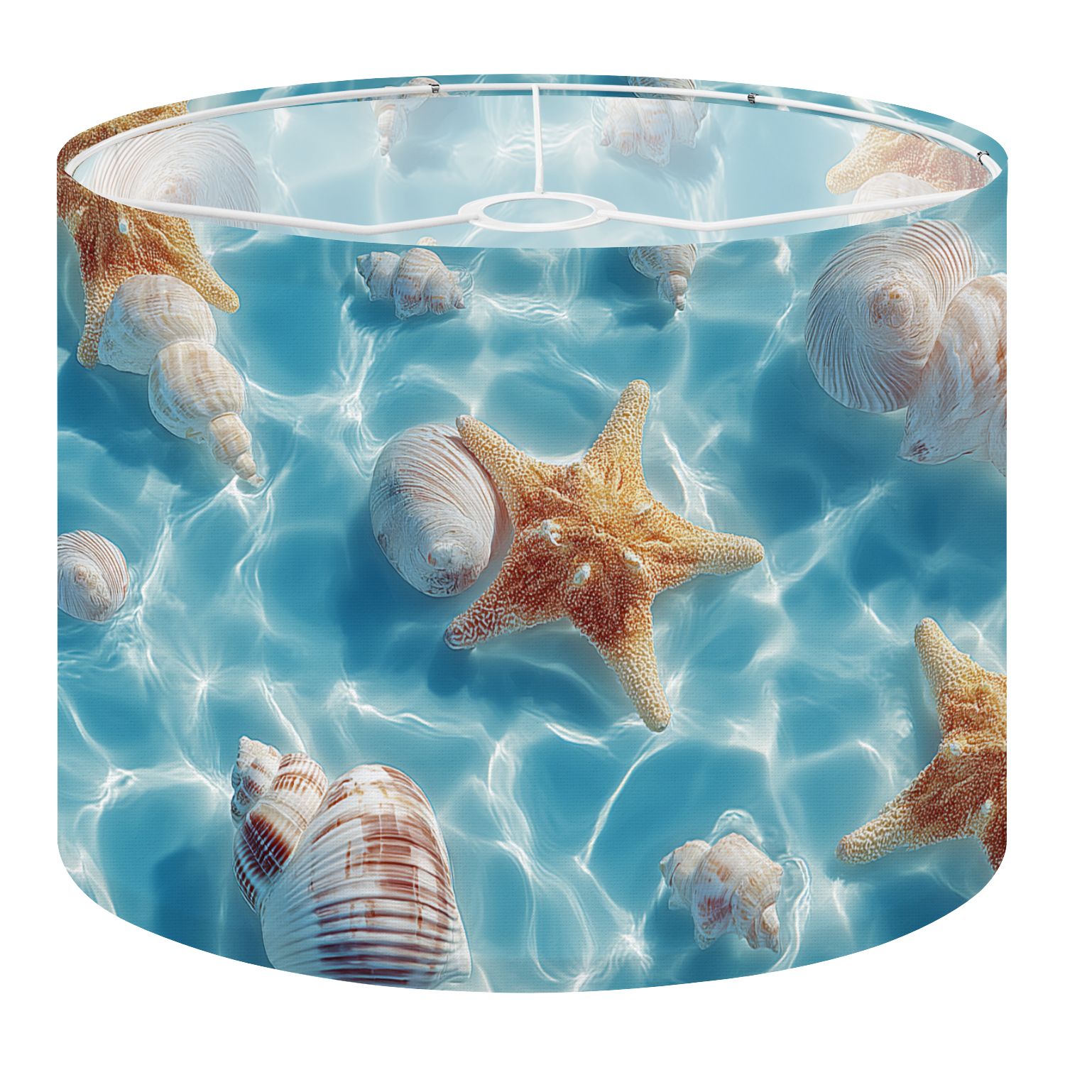 Shell Disc Lamp Shade Linen Drum Lampshades Ocean Shells Starfish Floating Water 13