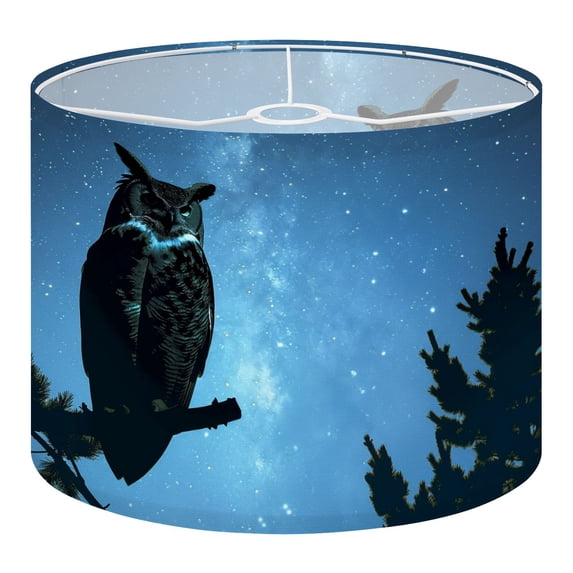 Linen Drum Lampshades Owl Starry Blue Night Dark Forest Silhouette Nature Wilderness Art 13"x13"x10" Light Shade for Table Lamps Floor Lamp Shades Lampshade Replacement Assembly Required