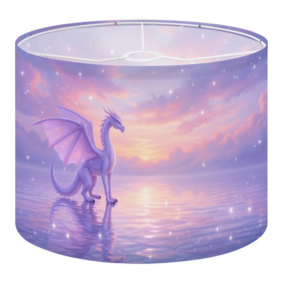 Linen Drum Lampshades Pastel Fantasy Dragon Standing Ocean Shore Dreamy Sunset 13"x13"x10" Light Shade for Table Lamps Floor Lamp Shades Lampshade Replacement Assembly Required