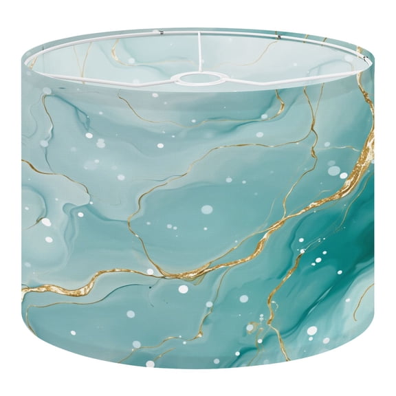 Linen Drum Lampshades Pastel cyan mint liquid marble watercolor gold lines brush 13"x13"x10" Light Shade for Table Lamps Floor Lamps Drum Lamp Shades Lampshade Replacement Assembly Required
