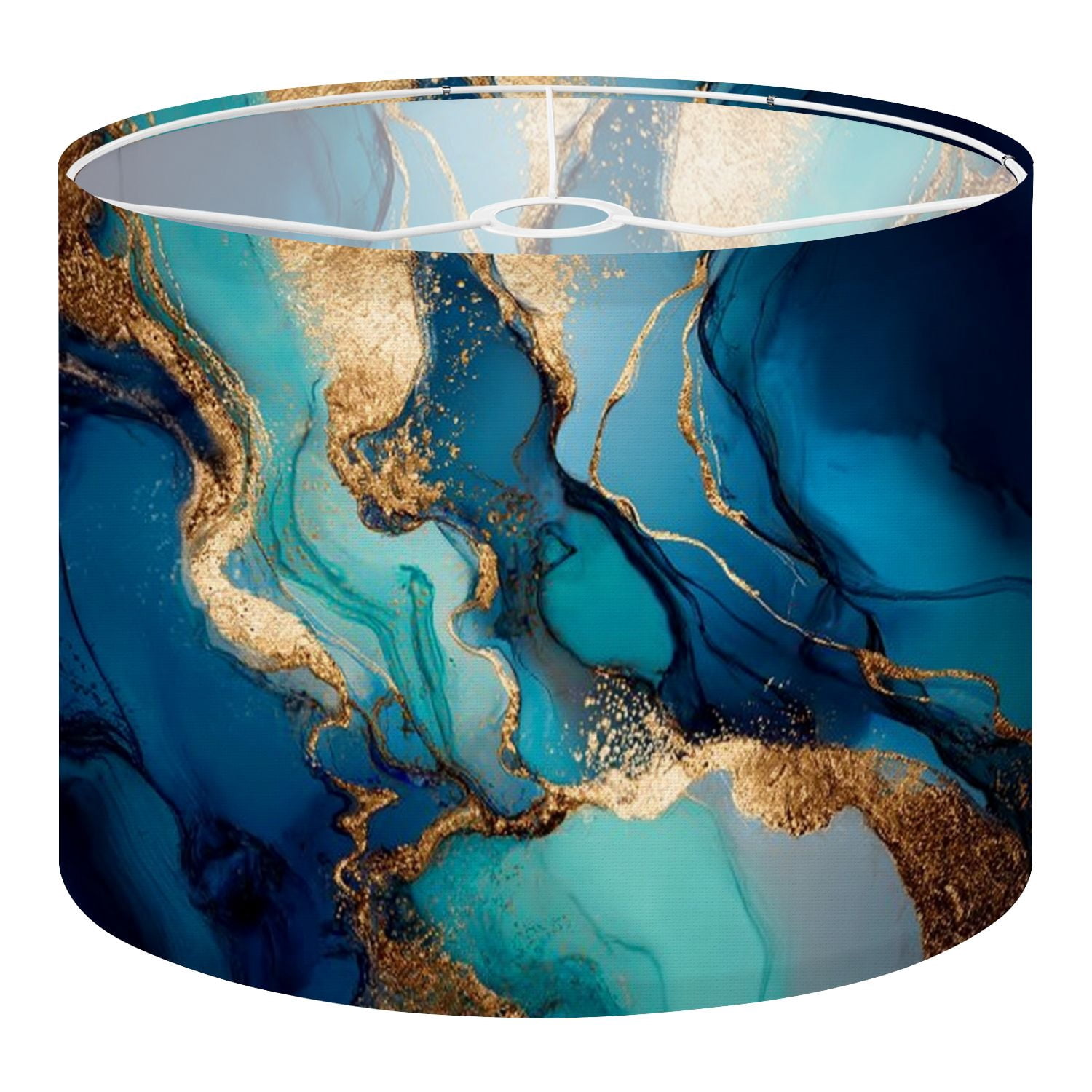 Linen Drum Lampshades Pastel cyan mint liquid marble watercolor gold lines brush stains Teal 13"x13"x10" Light Shade for Table Lamps Floor Lamp Shades Lampshade Replacement Assembly Required