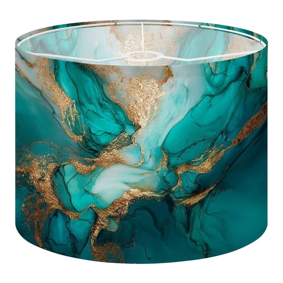 Linen Drum Lampshades Pastel cyan mint liquid marble watercolor gold lines stains Teal 13"x13"x10" Light Shade for Table Lamps Floor Lamps Drum Lamp Shades Lampshade Replacement Assembly Required