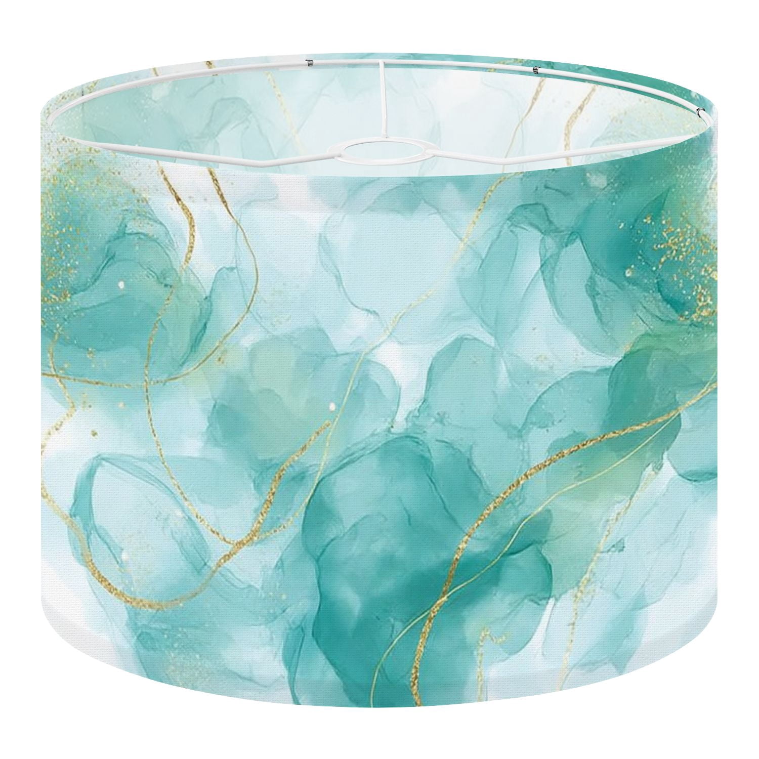Linen Drum Lampshades Pastel cyan mint liquid marble watercolor white lines brush stains 13"x13"x10" Light Shade for Table Lamps Floor Lamps Drum Lamp Shades Lampshade Replacement Assembly Required