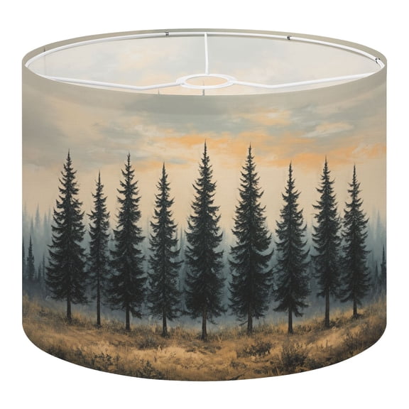 Linen Drum Lampshades Pine Forest Landscape Tall Evergreen Trees Soft Misty Sky 13"x13"x10" Light Shade for Table Lamps Floor Lamps Drum Lamp Shades Lampshade Replacement Assembly Required