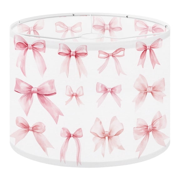 Linen Drum Lampshades Pink Bow Coquette Preppy Aesthetic Bow Cherry Teen Girl Dorm Room 13"x13"x10" Light Shade for Table Lamps Floor Lamp Shades Lampshade Replacement Assembly Required