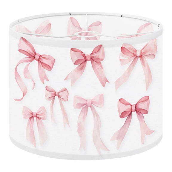 Linen Drum Lampshades Pink Bow Coquette Preppy Aesthetic Bow Cherry Teen Girl Dorm Room 13"x13"x10" Light Shade for Table Lamps Floor Lamp Shades Lampshade Replacement Assembly Required