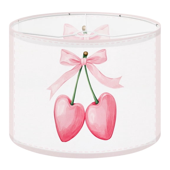 Linen Drum Lampshades Pink Bow Coquette Preppy Aesthetic Bow Cherry Teen Girl Dorm Room 13"x13"x10" Light Shade for Table Lamps Floor Lamp Shades Lampshade Replacement Assembly Required