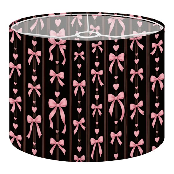 Linen Drum Lampshades Pink Bows Hearts Black minimalist romantic modern 13"x13"x10" Light Shade for Table Lamps Floor Lamp Shades Lampshade Replacement Assembly Required