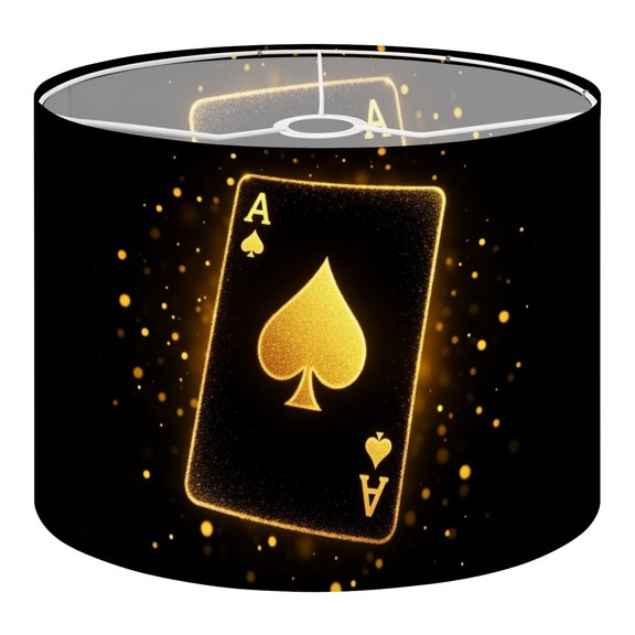 Linen Drum Lampshades Poker Game Ace Spades Golden Glitter Texture Effect High Contrast 13"x13"x10" Light Shade for Table Lamps Floor Lamp Shades Lampshade Replacement Assembly Required