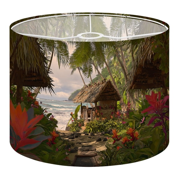 Linen Drum Lampshades Polynesian Beach Hut 13"x13"x10" Light Shade for Table Lamps Floor Lamps Drum Lamp Shades Lampshade Replacement Assembly Required