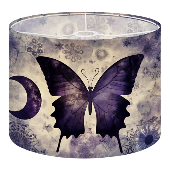 Linen Drum Lampshades Purple Butterfly Black White Mandala Bohemian Star Moon Phase 13"x13"x10" Light Shade for Table Lamps Floor Lamps Drum Lamp Shades Lampshade Replacement Assembly Required