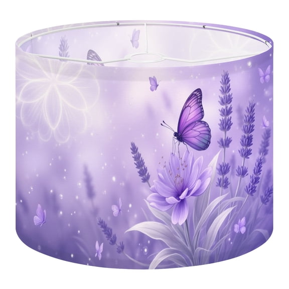Linen Drum Lampshades Purple Butterfly Lavender Flowers Dreamy Watercolor Floral 13"x13"x10" Light Shade for Table Lamps Floor Lamp Shades Lampshade Replacement Assembly Required