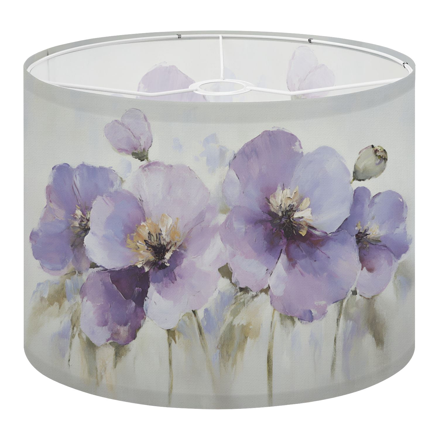 Linen Drum Lampshades Purple Floral Picture Modern Painting Purple Flowers Abstract 13"x13"x10" Light Shade for Table Lamps Floor Lamps Drum Lamp Shades Lampshade Replacement Assembly Required