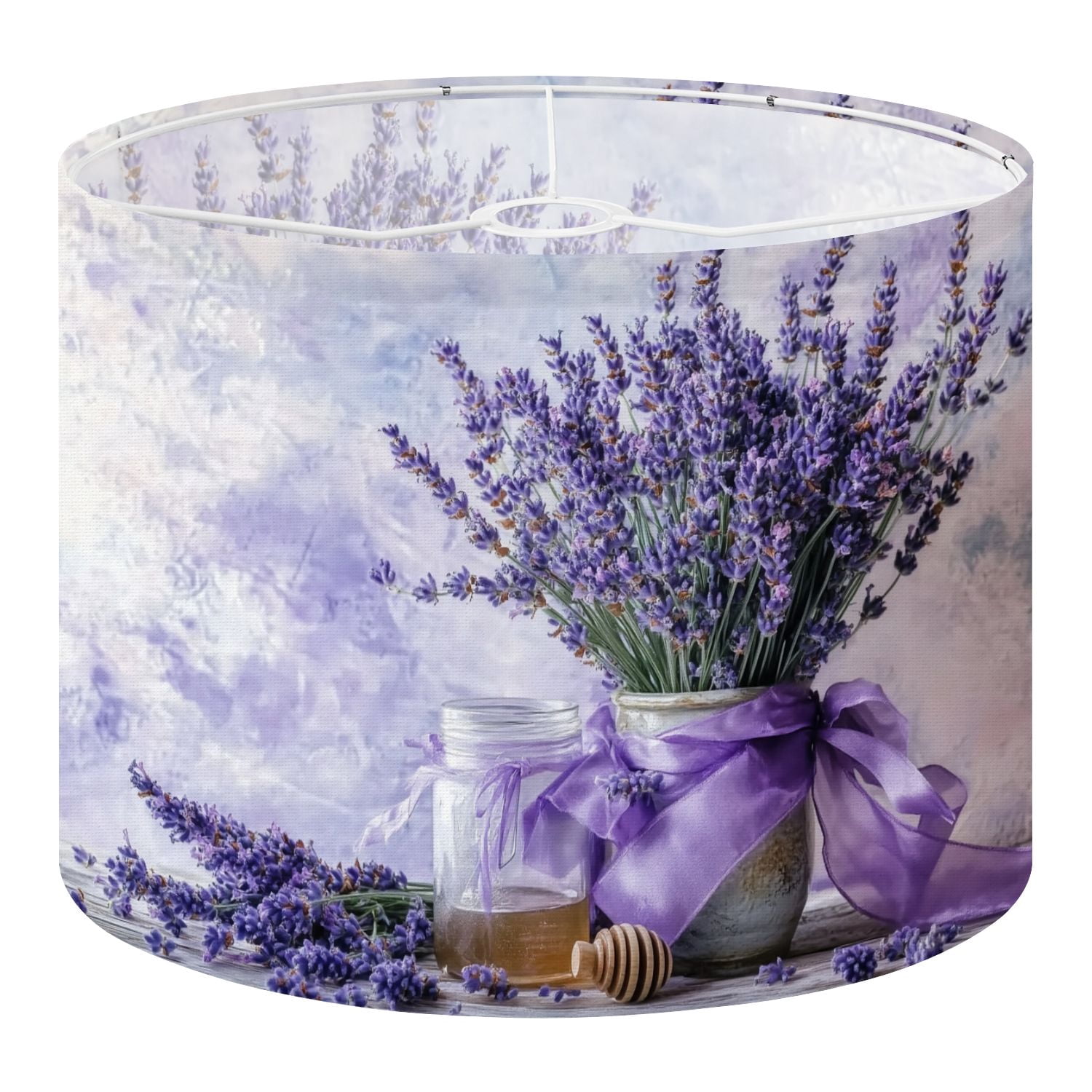 Linen Drum Lampshades Purple Lavender Rustic Floral Farmhouse Flower Country Lilac Flowers 13"x13"x10" Light Shade for Table Lamps Floor Lamp Shades Lampshade Replacement Assembly Required