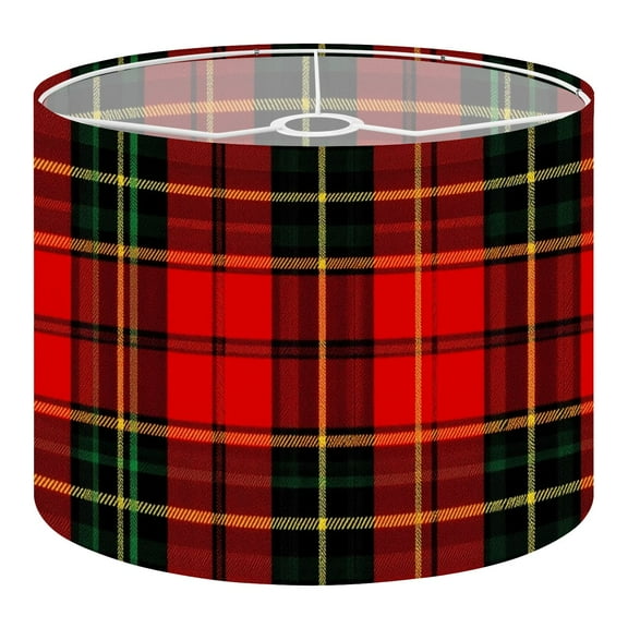 Linen Drum Lampshades Red Green Tartan Plaid Yellow Black Accents Christmas 13"x13"x10" Light Shade for Table Lamps Floor Lamps Drum Lamp Shades Lampshade Replacement Assembly Required