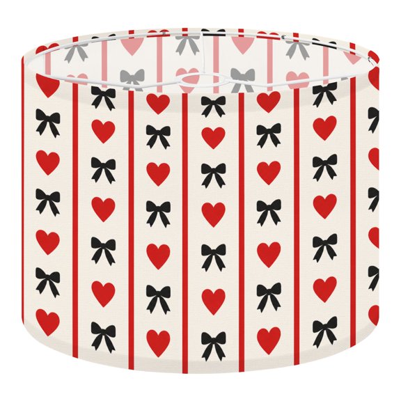 Linen Drum Lampshades Red Heart Black Bow Repeating Cream romantic modern 13"x13"x10" Light Shade for Table Lamps Floor Lamp Shades Lampshade Replacement Assembly Required