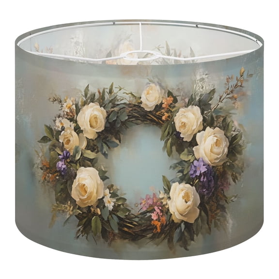 Linen Drum Lampshades Retro Bunny Easter Eggs Wreath Rustic Countryside Farmhouse 13"x13"x10" Light Shade for Table Lamps Floor Lamps Drum Lamp Shades Lampshade Replacement Assembly Required