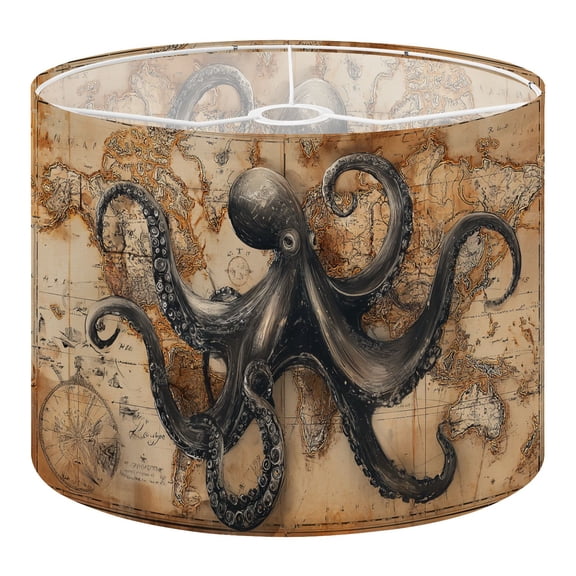 Linen Drum Lampshades Retro Nautical Vintage Beach Octopus Nautical Map 13"x13"x10" Light Shade for Table Lamps Floor Lamp Shades Lampshade Replacement Assembly Required