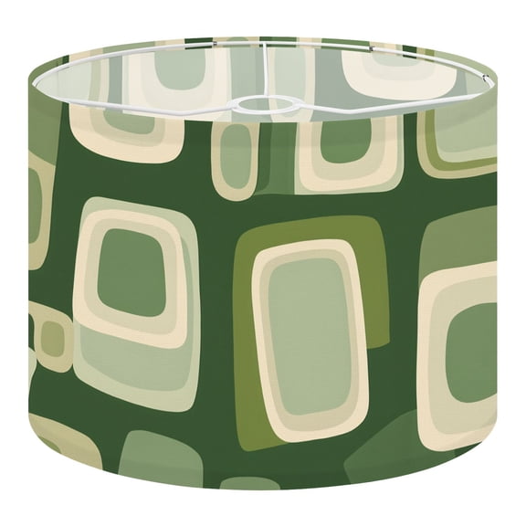 Linen Drum Lampshades Retro Nested Rounded Rectangle Muted Green Cream Tones 13"x13"x10" Light Shade for Table Lamps Floor Lamps Drum Lamp Shades Lampshade Replacement Assembly Required