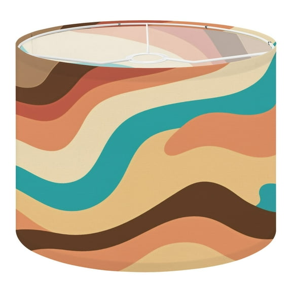 Linen Drum Lampshades Retro groovy Abstract colourful textured wavy shapes design 13"x13"x10" Light Shade for Table Lamps Floor Lamps Drum Lamp Shades Lampshade Replacement Assembly Required