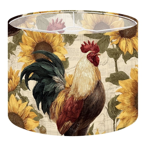 Linen Drum Lampshades Roosters Sunflowers Vintage Floral Cream 13"x13"x10" Light Shade for Table Lamps Floor Lamps Drum Lamp Shades Lampshade Replacement Assembly Required