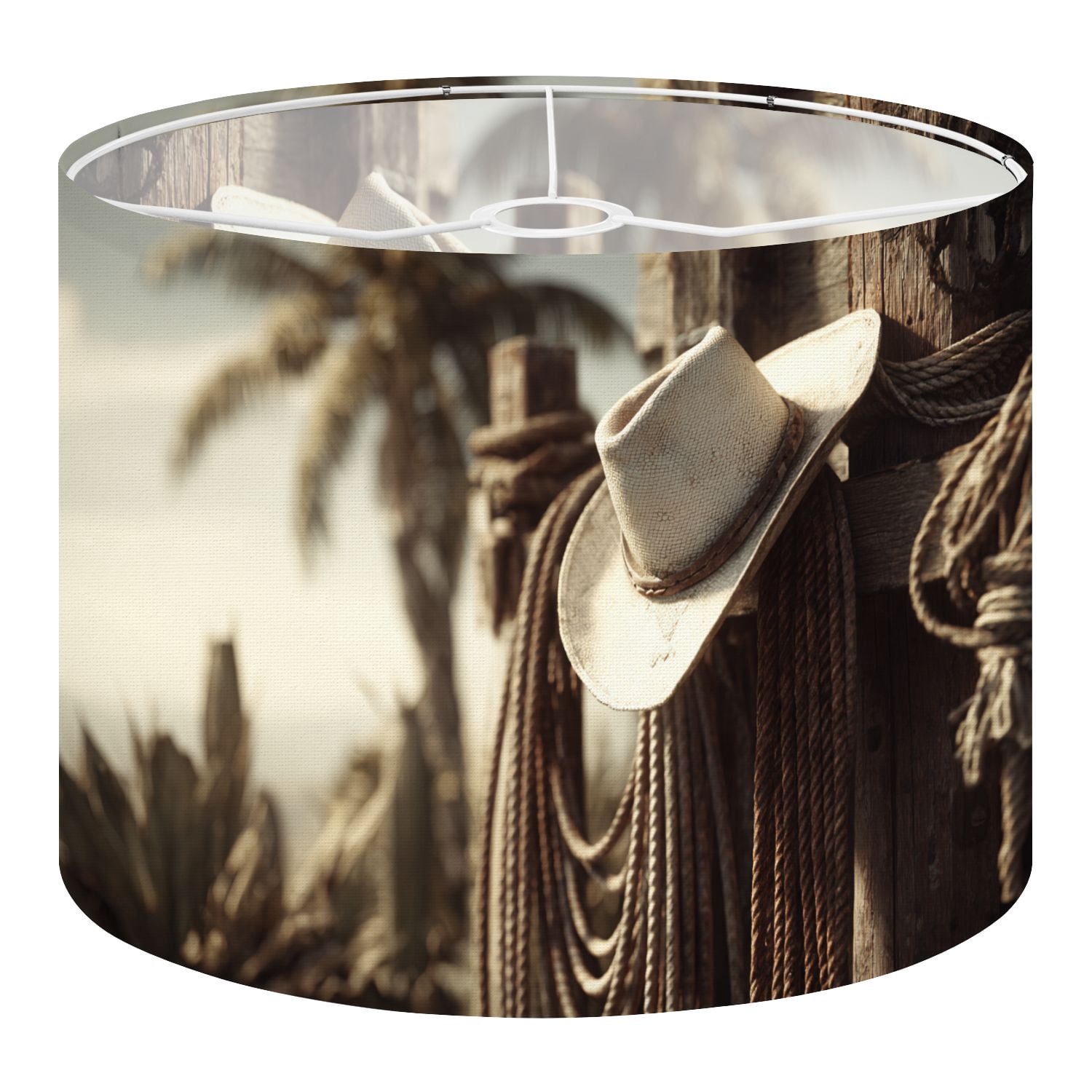Linen Drum Lampshades Rustic Cowboy Hat Ropes Weathered Wood farmhouse ...