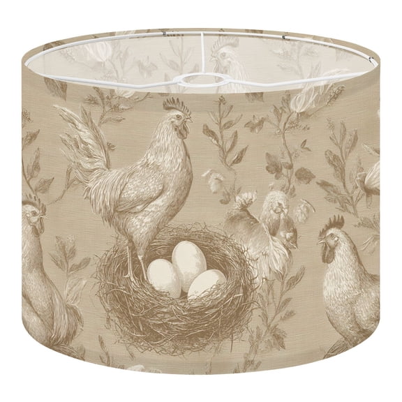 Linen Drum Lampshades Rustic Farmhouse Chicken Nesting Eggs Neutral Beige Tones 13"x13"x10" Light Shade for Table Lamps Floor Lamps Drum Lamp Shades Lampshade Replacement Assembly Required