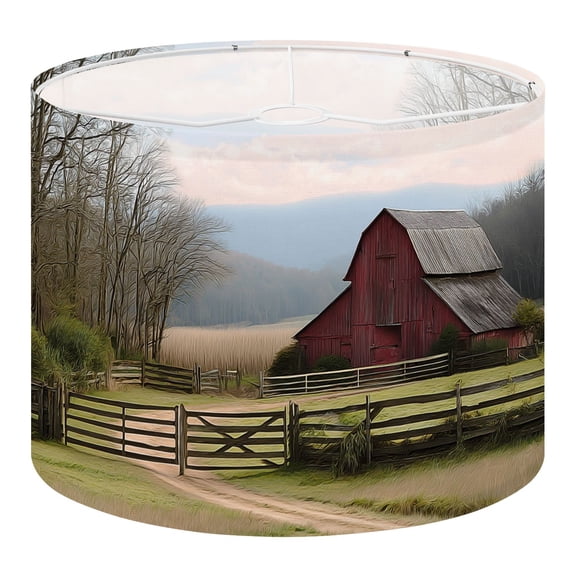 Linen Drum Lampshades Rustic Farmhouse Vintage Barn Country Field Landscape Rustic 13"x13"x10" Light Shade for Table Lamps Floor Lamps Drum Lamp Shades Lampshade Replacement Assembly Required