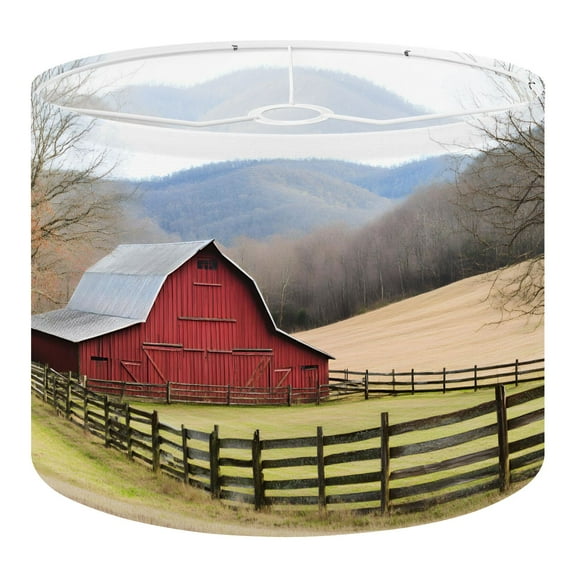Linen Drum Lampshades Rustic Farmhouse Vintage Barn Country Field Landscape Rustic Barn Open 13"x13"x10" Light Shade for Table Lamps Floor Lamps Lampshade Replacement Assembly Required