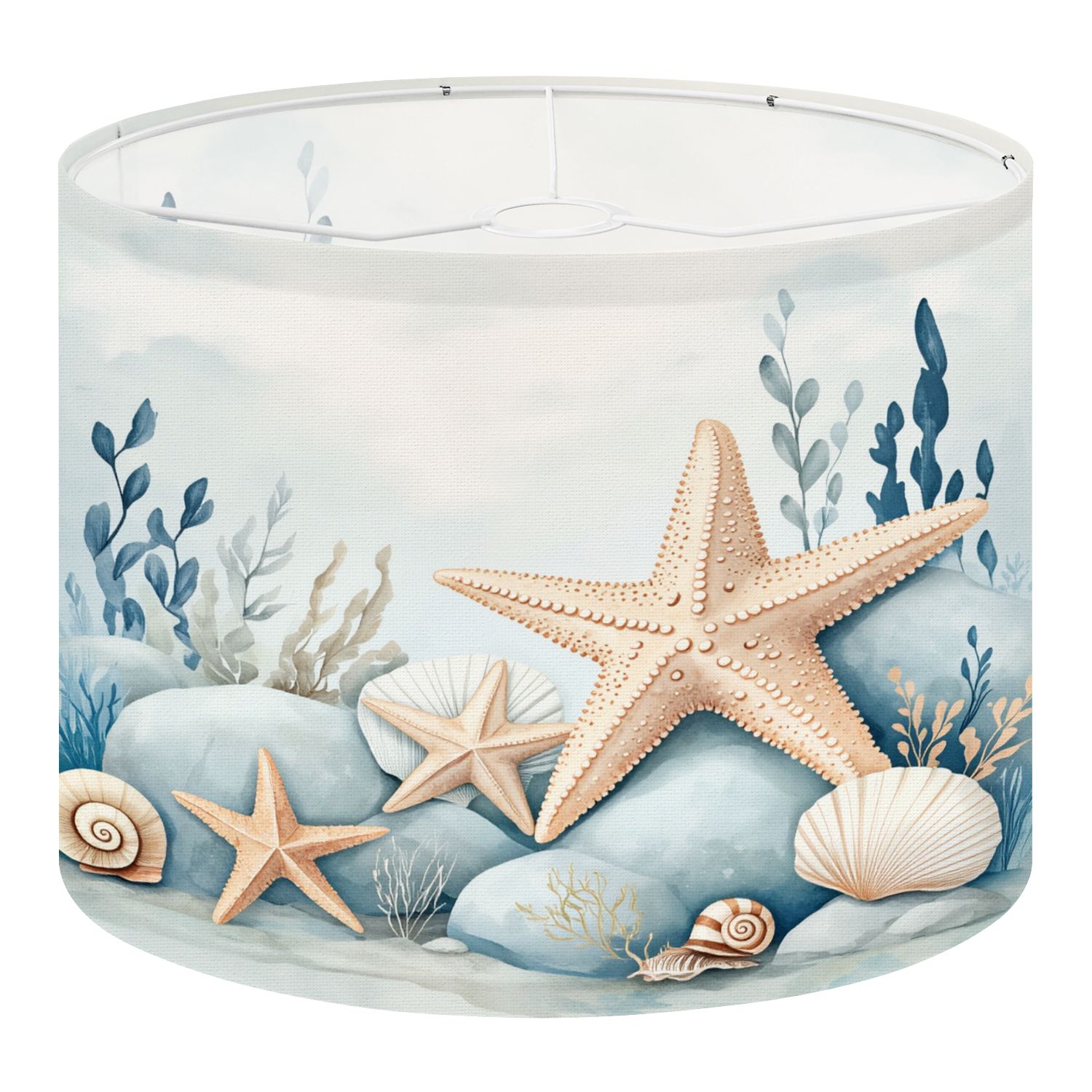 Shell Disc Lamp Shade Linen Drum Lampshades Seamless border beige sea shells stars pebbles ...