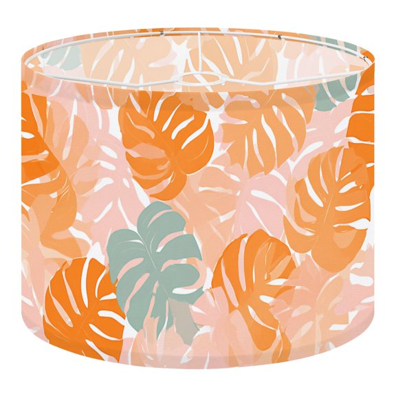 Linen Drum Lampshades Seamless monstera leaves Trend color Peach for 13"x13"x10" Light Shade for Table Lamps Floor Lamp Shades Lampshade Replacement Assembly Required
