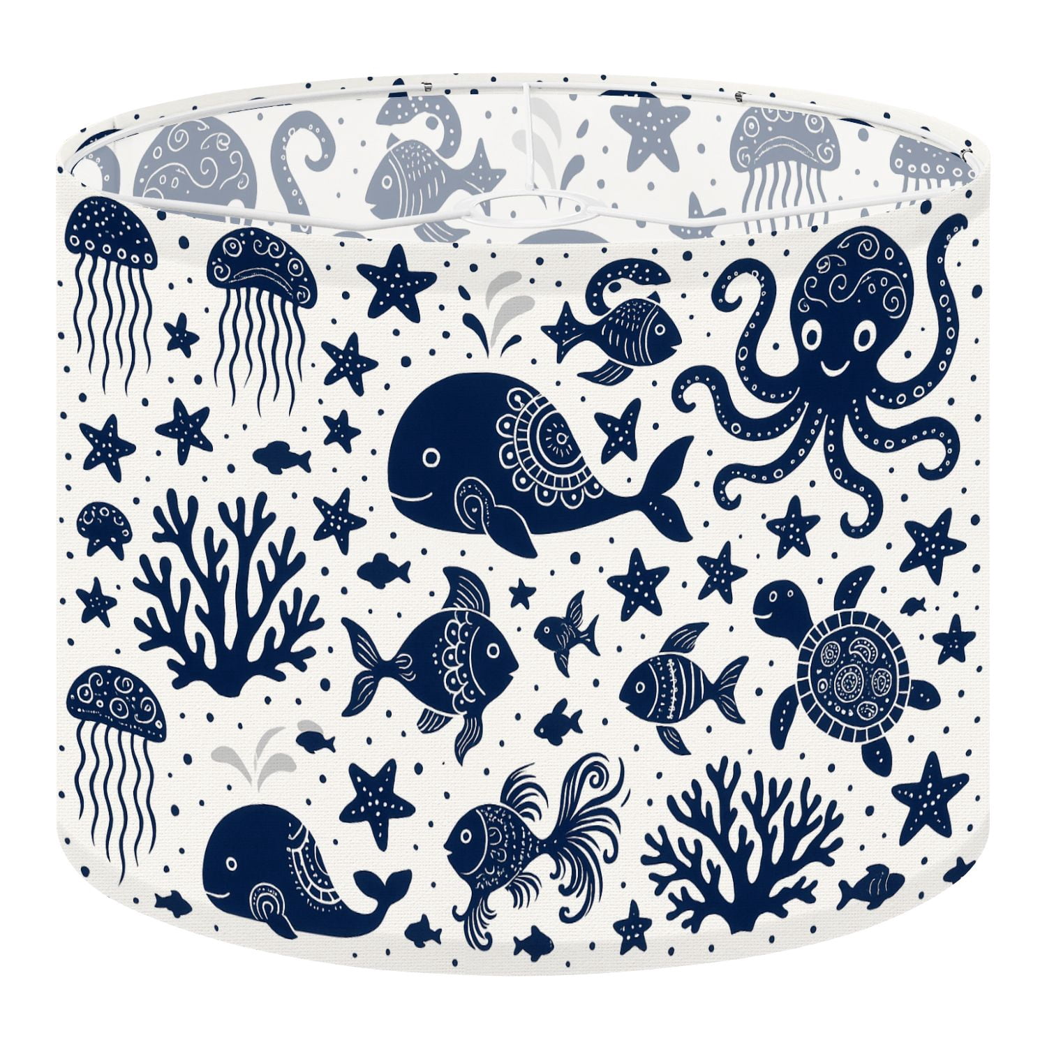 Linen Drum Lampshades Seamless sea underwater animals Cute cartoon jellyfish octopus 13"x13"x10" Light Shade for Table Lamps Floor Lamps Drum Lamp Shades Lampshade Replacement Assembly Required