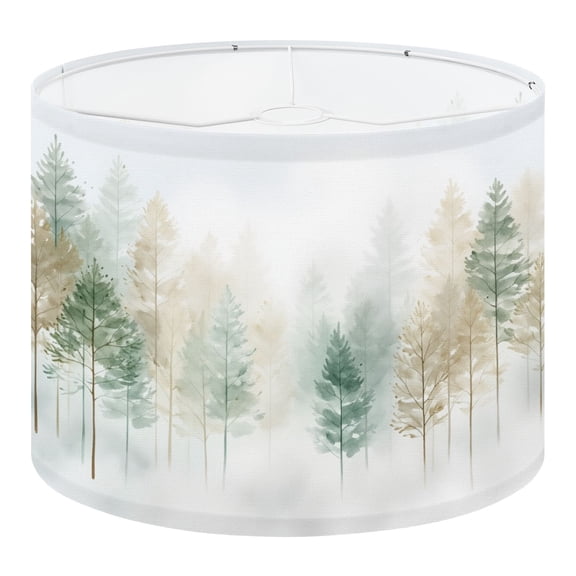 Linen Drum Lampshades Serene Misty Forest Watercolor Soft Green Trees 13"x13"x10" Light Shade for Table Lamps Floor Lamp Shades Lampshade Replacement Assembly Required