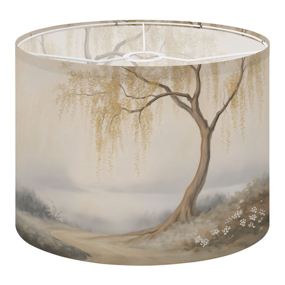 Linen Drum Lampshades Serene Willow Tree Soft Watercolor Landscape Gentle Flowers 13"x13"x10" Light Shade for Table Lamps Floor Lamp Shades Lampshade Aesthetic Decor Replacement Assembly Required
