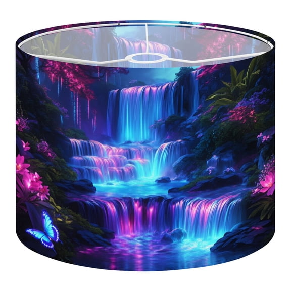 Linen Drum Lampshades Shiny Waterfall Flower Waterfalls Glowing Water Butterfly 13"x13"x10" Light Shade for Table Lamps Floor Lamp Shades Lampshade Replacement Assembly Required